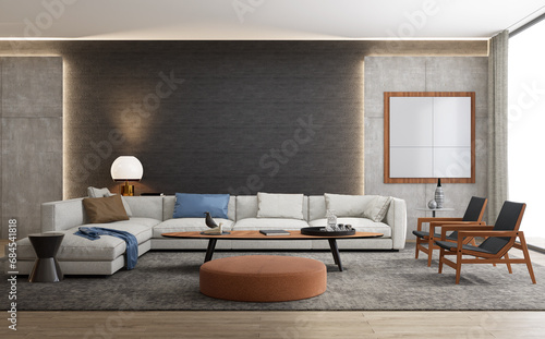 The modern luxury interior of the living room is bright and clean. 3D illustration  © polnon