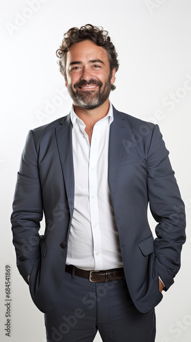 funny expression portrait of handsome businessman executive CEO manager standing in work professional suit isolated on white background created with Generative AI Technology