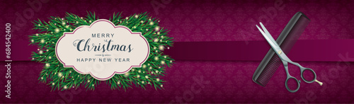 Purple Ornaments Christmas Emblem Scissors Comb Header