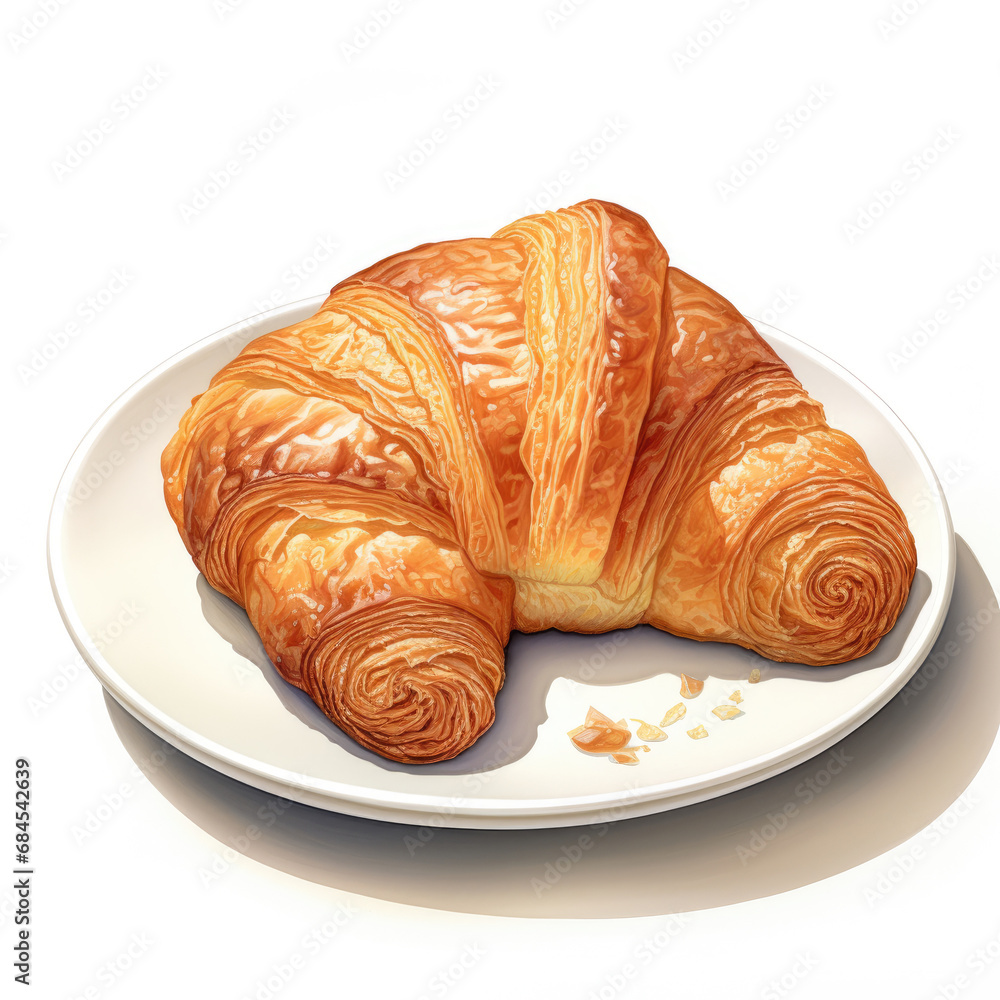 croissant bakery bread illustration isolated on white background created with Generative AI Technology