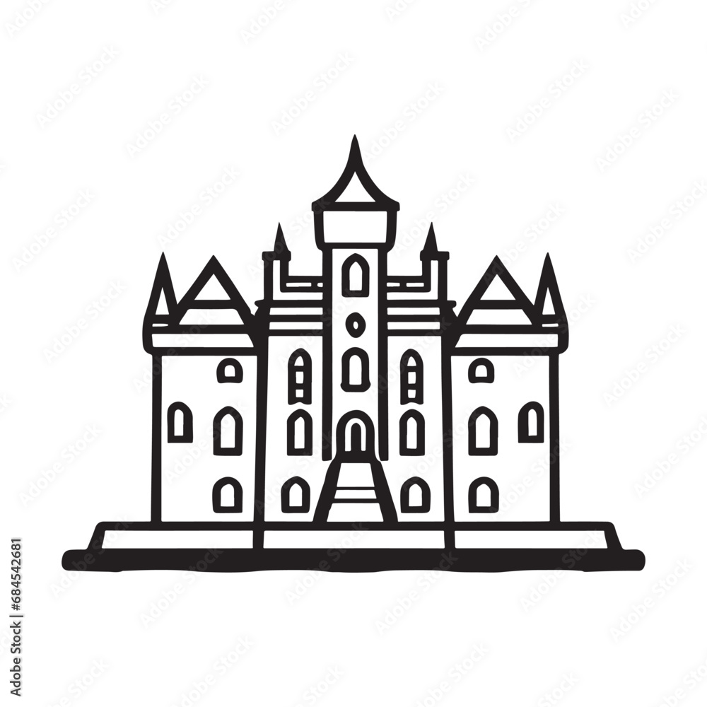line illustration of victorian castle