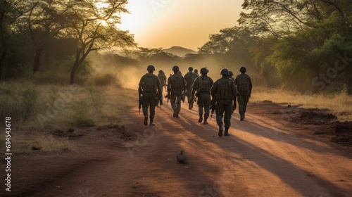 soldiers anti-poaching patrol in Africa, protecting animals from poachers