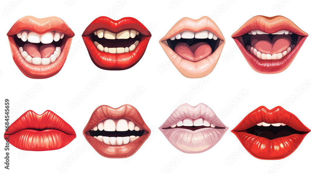 Collection of different mouths, illustration, isolated or white background Collection of different mouths, illustration, isolated or white background
