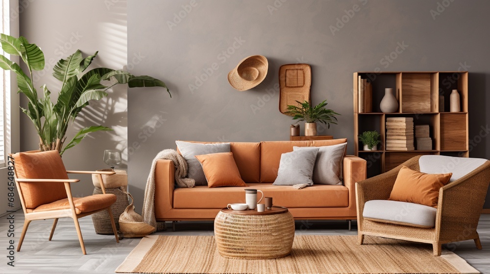 modern living room with wall mockup generated by AI tool modern living room with wall mockup generated by AI tool