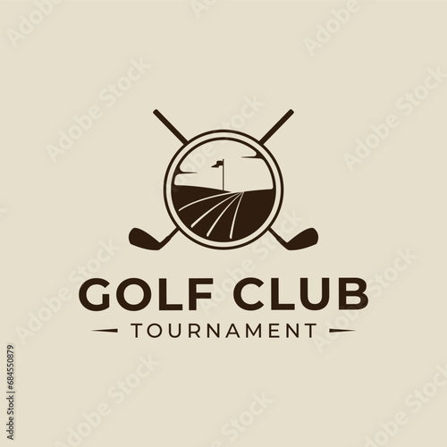 golf course logo vector vintage illustration template icon graphic design. stick and flag of sport sign or symbol for tournament or club concept