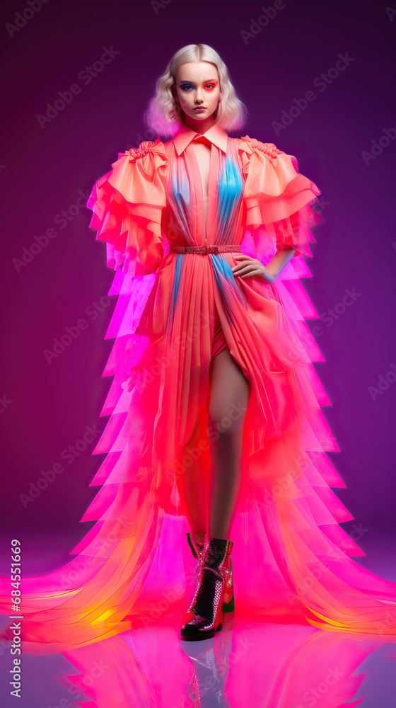 Blonde Model in Avant-Garde Pink Dress