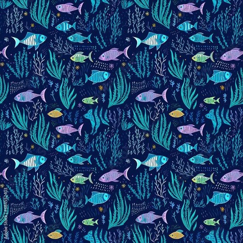 a sea creature swims across shallow waters seamless pattern background