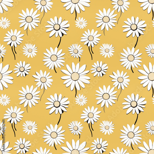 a yellow background with white daisies seamless pattern background