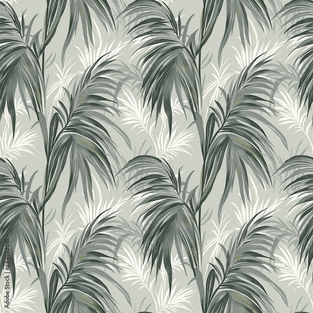 palm leaves in shades of green with white stems seamless pattern background palm leaves in shades of green with white stems seamless pattern background