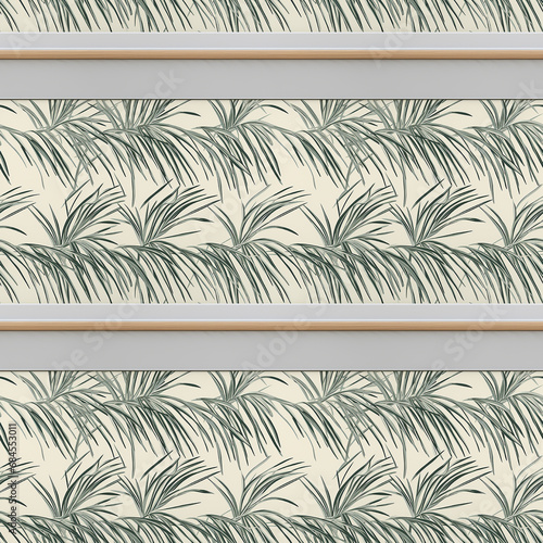 palm leaves in shades of green with white stems seamless pattern background