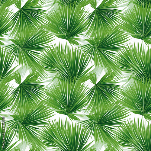 palm leaves in shades of green with white stems seamless pattern background