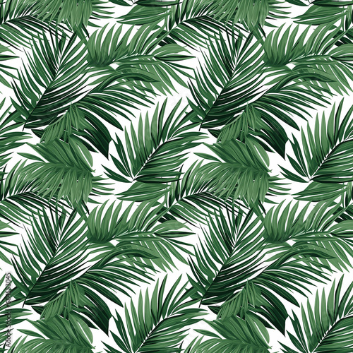 palm leaves in shades of green with white stems seamless pattern background © olegganko