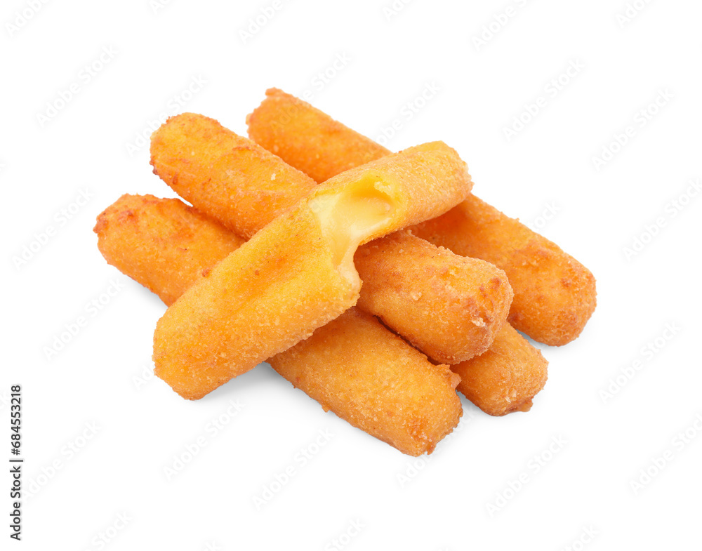 Pile of tasty fried mozzarella sticks isolated on white Pile of tasty fried mozzarella sticks isolated on white