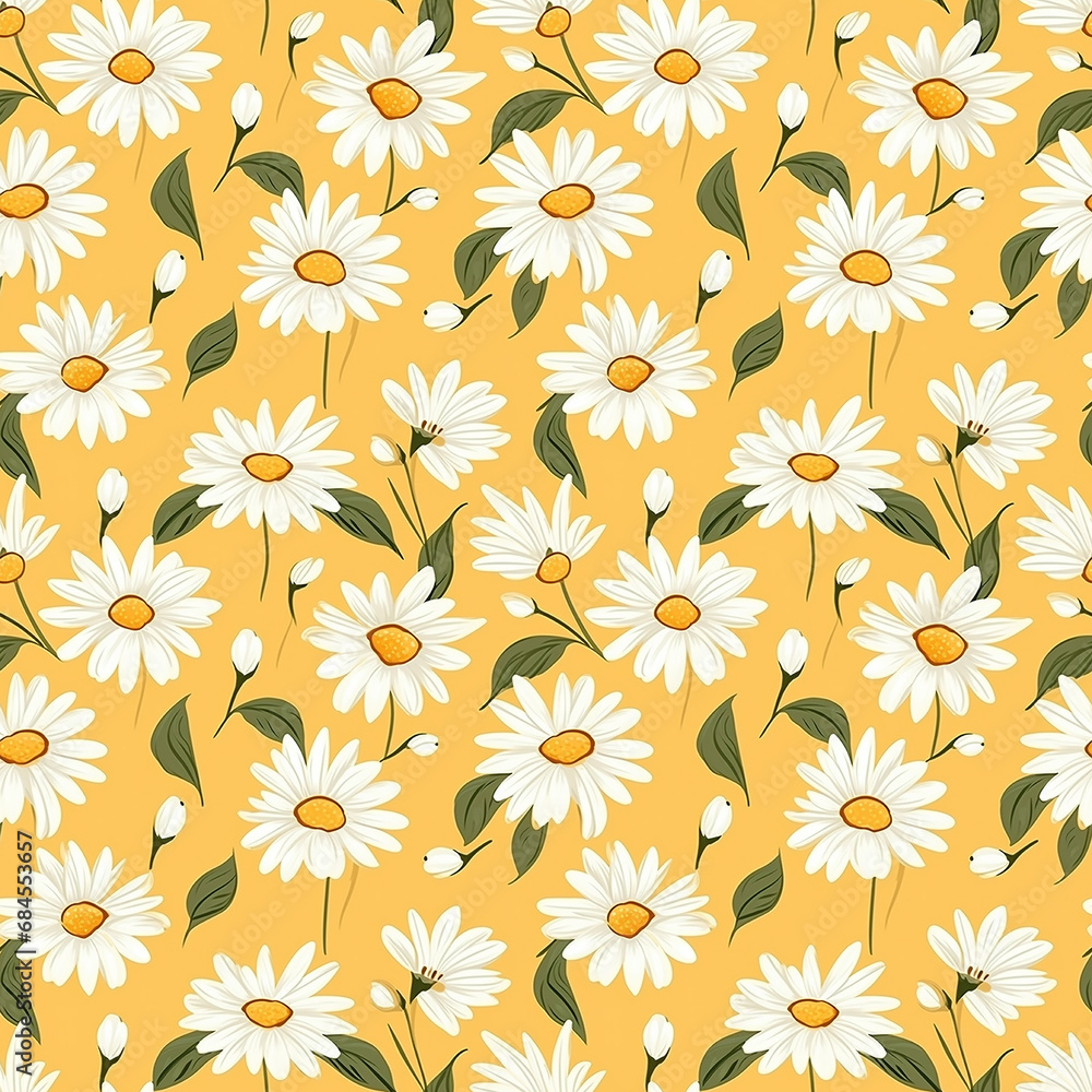 a yellow background with white daisies seamless pattern background