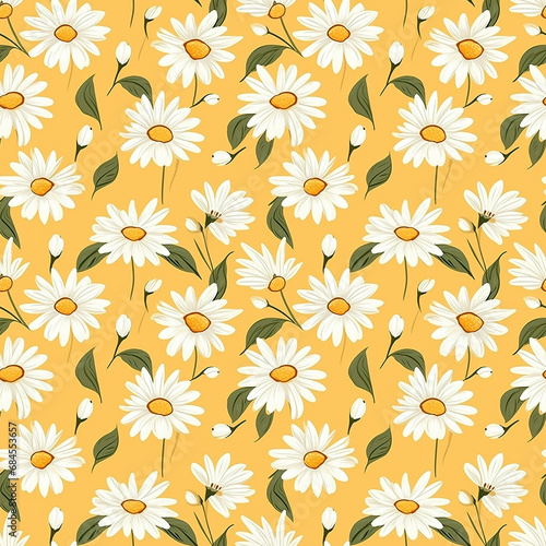 a yellow background with white daisies seamless pattern background