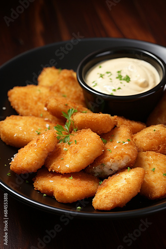 Savory Bites: Catfish Nuggets Served in a Bowl with Dipping Sauce