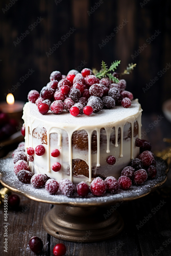 Holiday Extravaganza: Cheesecake Concept with Gingerbread Cookies and Sugared Cranberries Adorning a Christmas Cake Holiday Extravaganza: Cheesecake Concept with Gingerbread Cookies and Sugared Cranberries Adorning a Christmas Cake