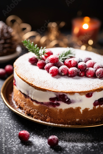 Yuletide Creation: Christmas Cake with Gingerbread Cookie and Sugared Cranberry Decor, Inspiring a Cheesecake Idea