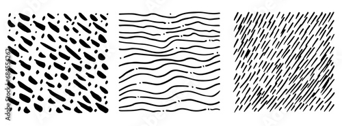 Small dash pattern Dotted lines texture. Black and white vector hatching doodle organic shapes. Short line dashes Brush hand drawn random strokes Fashion simple graphic retro print design Illustration