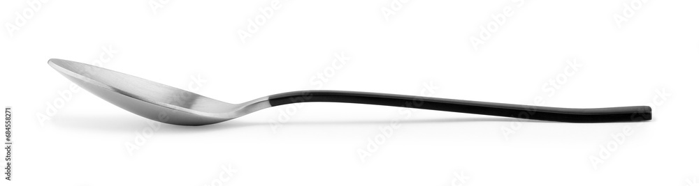 One new shiny spoon isolated on white One new shiny spoon isolated on white