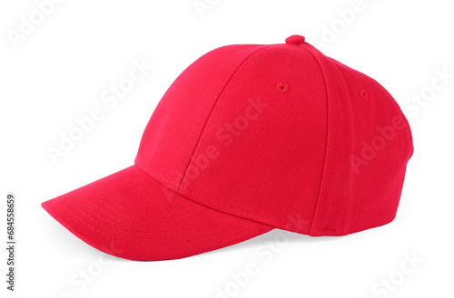 Stylish red baseball cap isolated on white