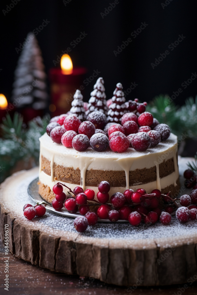 Holiday Elegance: Cheesecake Decorated with Gingerbread Cookies and Sugared Cranberries for Christmas Celebration Holiday Elegance: Cheesecake Decorated with Gingerbread Cookies and Sugared Cranberries for Christmas Celebration