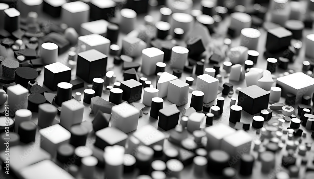 Hundreds of geometric forms and graphic shapes lying next to each other in black and white - Ai generated Hundreds of geometric forms and graphic shapes lying next to each other in black and white - Ai generated