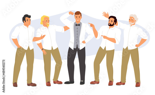Bachelor party vector illustration with happy groom and friends