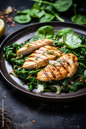 Balanced Meal: Grilled Chicken Breast with Sautéed Garlic Spinach—a Healthy Lunch Idea