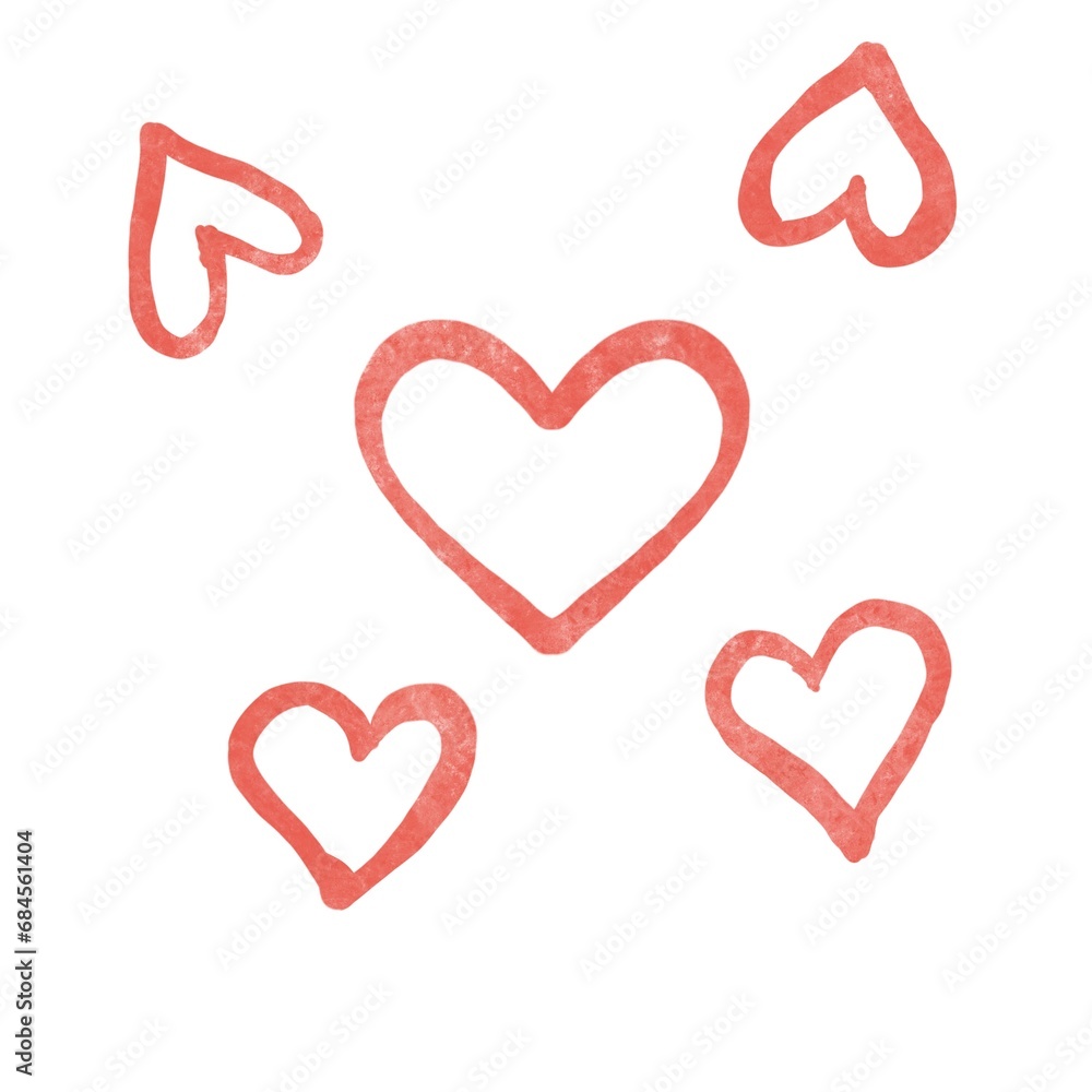 Set of red hearts isolated white background outline Set of red hearts isolated white background outline