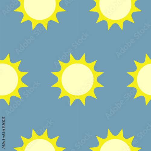 Sun on a blue background, seamless pattern, vector. Yellow sun on a blue background.