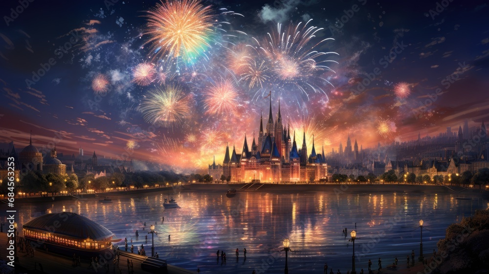 Naklejka premium Fireworks Display for Historic Achievement