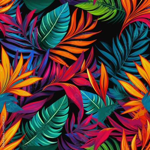 Colorful Tropical Leaves Pattern for Cushions and Fabrics