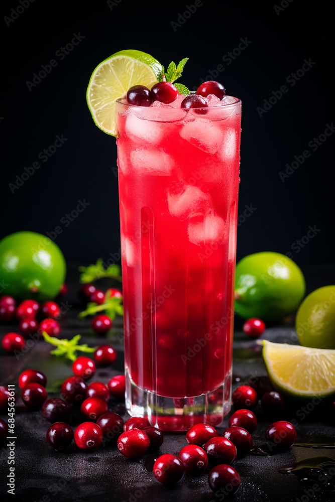 Festive Citrus Blend: Cranberry Cocktail or Mocktail Featuring Lime for a Winter Drink Festive Citrus Blend: Cranberry Cocktail or Mocktail Featuring Lime for a Winter Drink