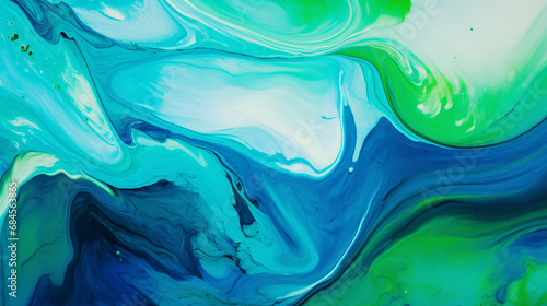 Flowing cyan blue and emerald green mix paint