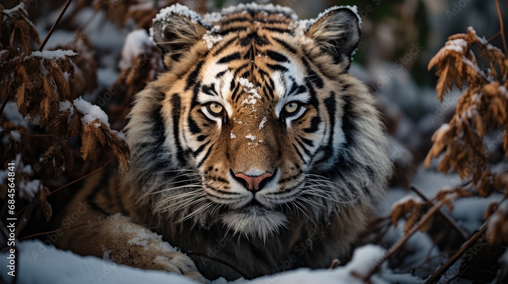 Obraz premium Panthera Tigris Altaica in Taiga