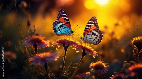 Butterflies in Meadow at Sunset