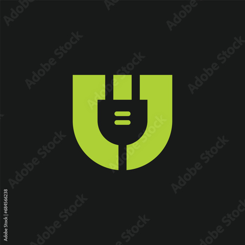 letter U logo with plug