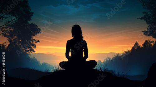 Silhouette woman meditate