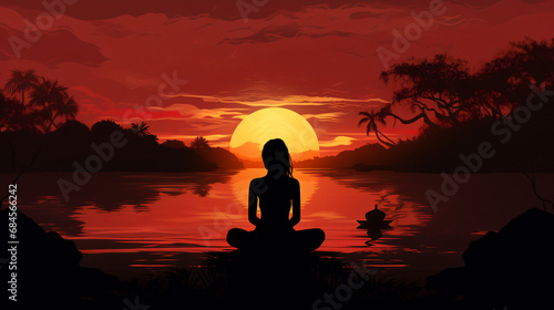 Silhouette woman meditate