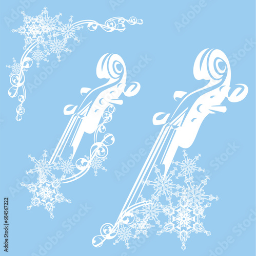 winter season frame made of snowflakes and violin vector silhouette design photo