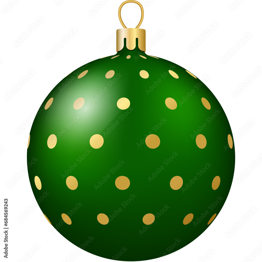 Christmas and New Year decor. Green and gold dots ornament ball. 3d realistic png illustration. Christmas and New Year decor. Green and gold dots ornament ball. 3d realistic png illustration.