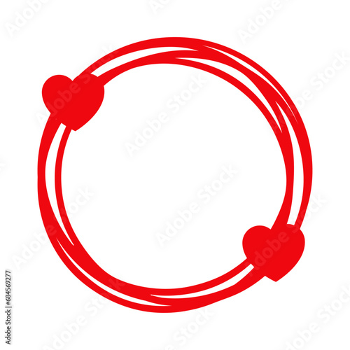 Logo del día de San Valentín. Marco circular con líneas con silueta de corazones para su uso en felicitaciones y tarjetas