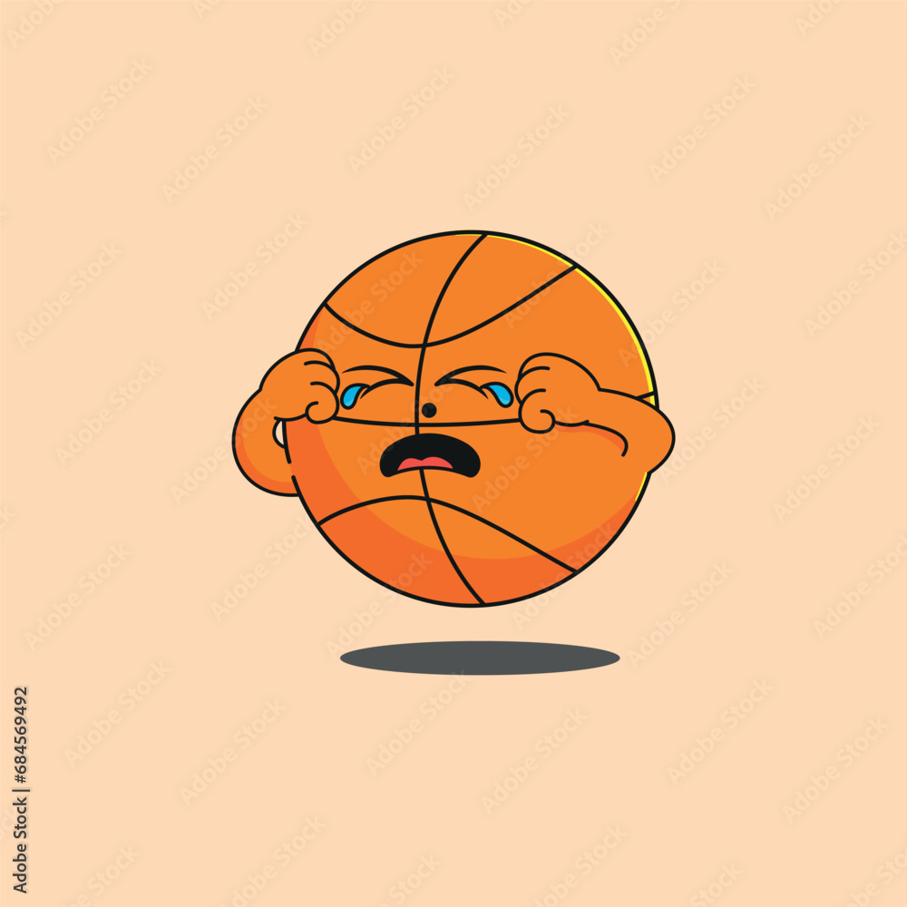 Funny Crying Basketball Cartoon Mascot Character with a disappointed expression after losing the game. Vector illustration on isolated background. Funny Crying Basketball Cartoon Mascot Character with a disappointed expression after losing the game. Vector illustration on isolated background.