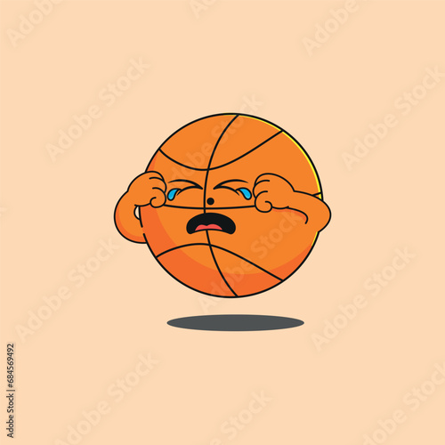 Funny Crying Basketball Cartoon Mascot Character with a disappointed expression after losing the game. Vector illustration on isolated background.