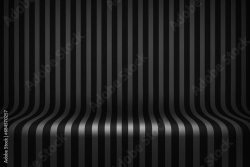 Empty studio with black stripes on floor and wall. 3d style vector illustration 