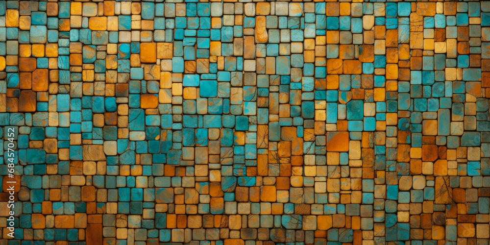 Fototapeta premium Mosaic Texture With Turquoise And Gold Elements Created Using Artificial Intelligence