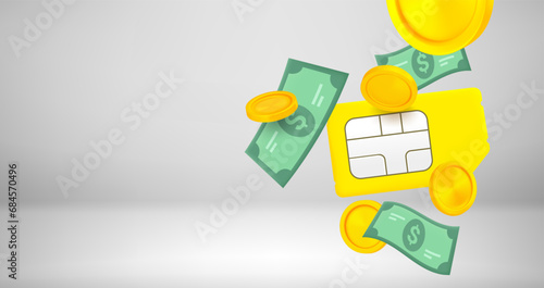 Fotografie Mobile phone SIM card with money