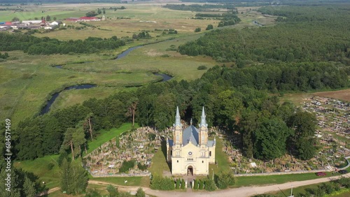 Ancient Gothic church in the village of Belogruda Grodno region in Belarus photo