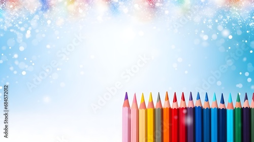 Winter background color pencils frame art with space for text, background image, AI generated